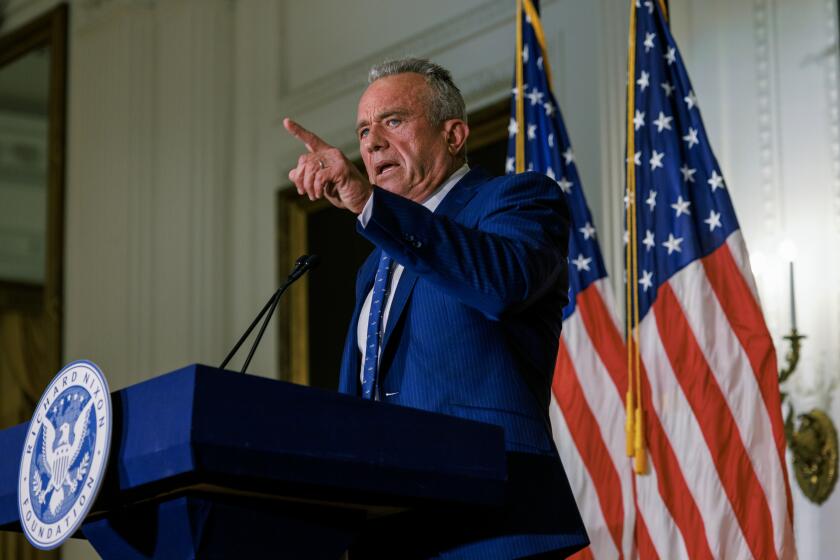 YORBA LINDA, CA - JUNE 12, 2024: Presidential candidate Robert F Kennedy Jr. speaks at the Nixon Library on June 12, 2024 in Yorba Linda, California. The speech is part of the Richard Nixon Foundation's 2024 Presidential Policy Perspective series.(Gina Ferazzi / Los Angeles Times)