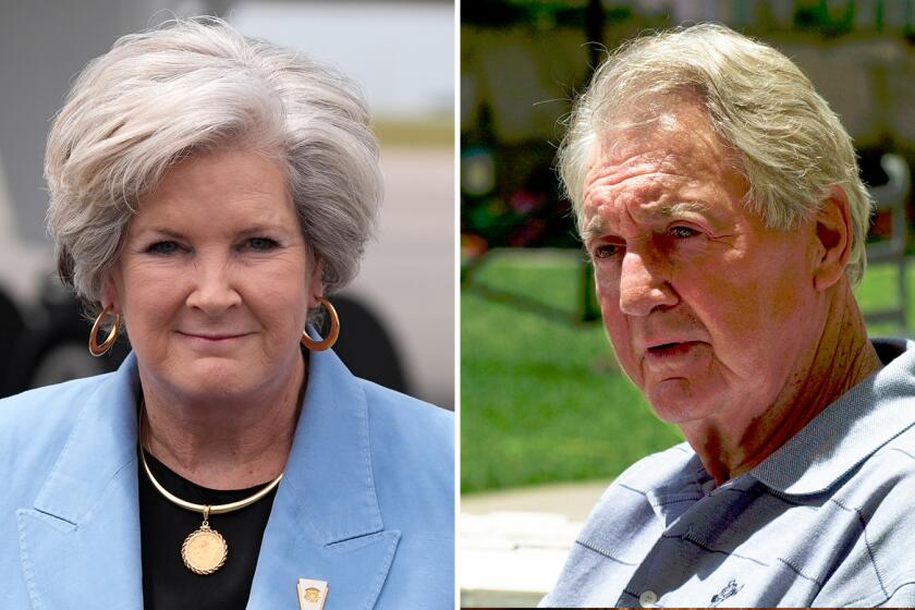 LEFT: Trump co-campaign manager Susie Wiles is seen at Nashville International Airport as Republican presidential candidate former President Donald Trump arrives, July 27, 2024, in Nashville, Tenn. RIGHT: In this July 24, 2000, file photo, Pat Summerall, (AP Photo/Nick Ut, File)