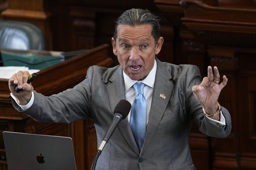 Attorney Tony Buzbee makes closing arguments in the impeachment trial for suspended Texas Attorney General Ken Paxton in the Senate Chamber at the Texas Capitol, Friday, Sept. 15, 2023, in Austin, Texas. (AP Photo/Eric Gay)