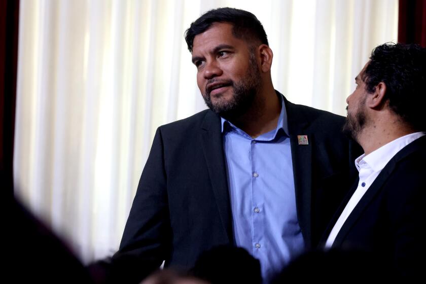 LOS ANGELES, CA - SEPTEMBER 20, 2024 - Los Angeles City Council Member Hugo Soto-Martinez attends proceedings inside council chambers at City Hall in downtown Los Angeles on September 20, 2024. (Genaro Molina/Los Angeles Times)