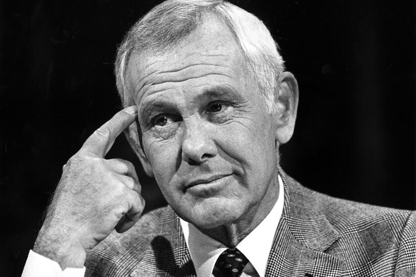 Johnny Carson on the Tonight Show set.