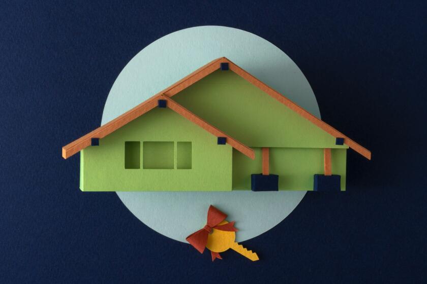 Illustration of a craftsman home with a key and ribbon below.